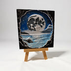 3D Printed Cave View Art - Moon & Ocean Scene - Hand-Painted Acrylic